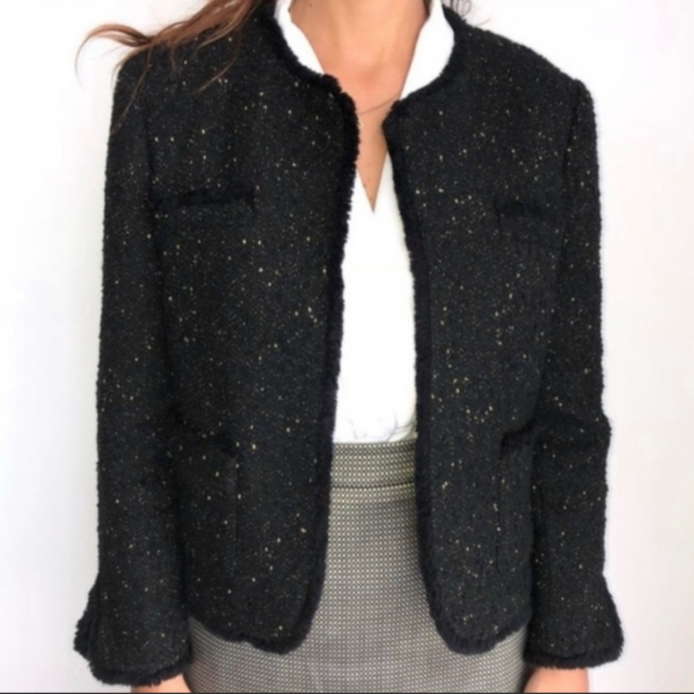 Ann Taylor black and gold tweed jacket